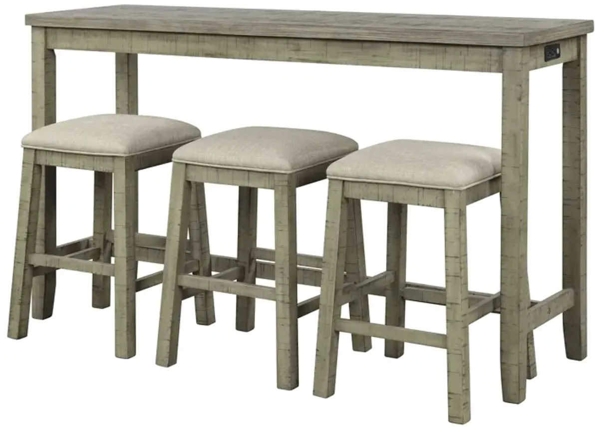 Topmax - 4 Pieces Counter Height Table With Fabric Padded Stools, Rustic Bar Dining Set With Socket