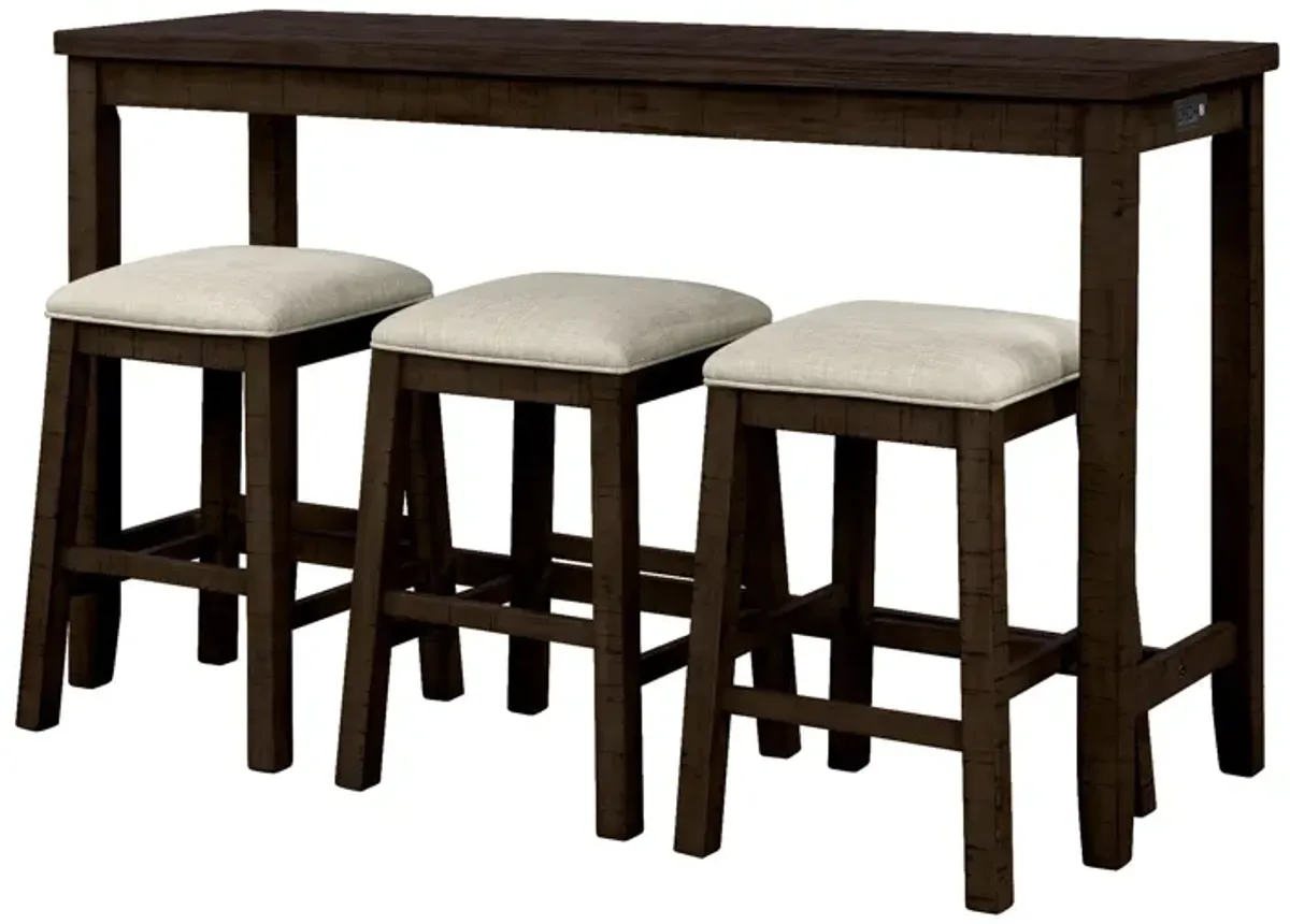 Topmax - 4 Pieces Counter Height Table With Fabric Padded Stools, Rustic Bar Dining Set With Socket