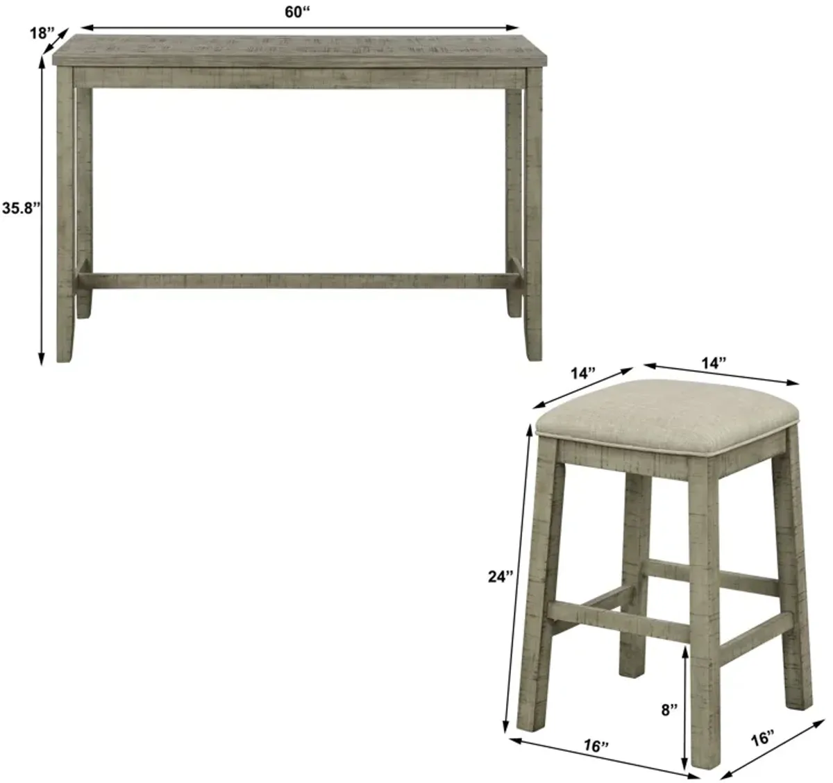 Topmax - 4 Pieces Counter Height Table With Fabric Padded Stools, Rustic Bar Dining Set With Socket