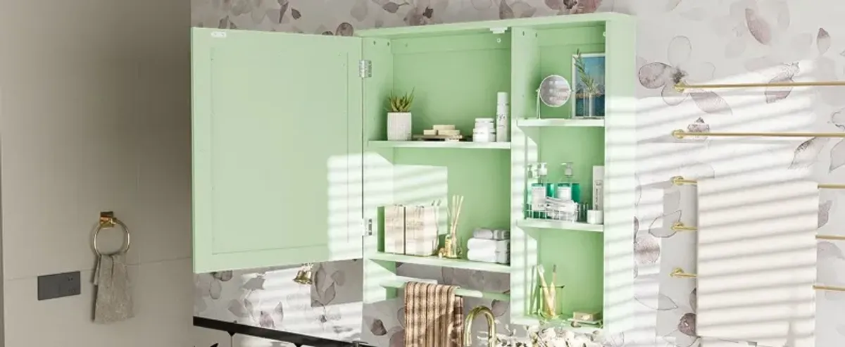 Wall Mounted Bathroom Storage Cabinet, Medicine Cabinets With Large Mirror Door, Adjustable Shelves And Three Open Storage Levels(Not Include Bathroom Vanity)