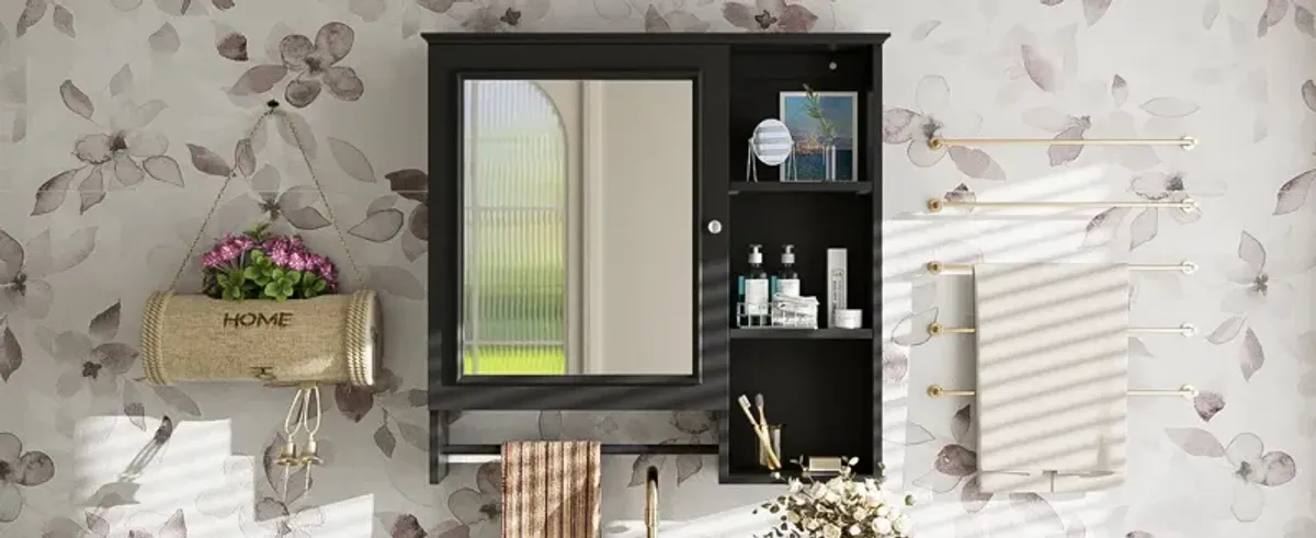 Wall Mounted Bathroom Storage Cabinet, Medicine Cabinets With Large Mirror Door, Adjustable Shelves And Three Open Storage Levels(Not Include Bathroom Vanity)