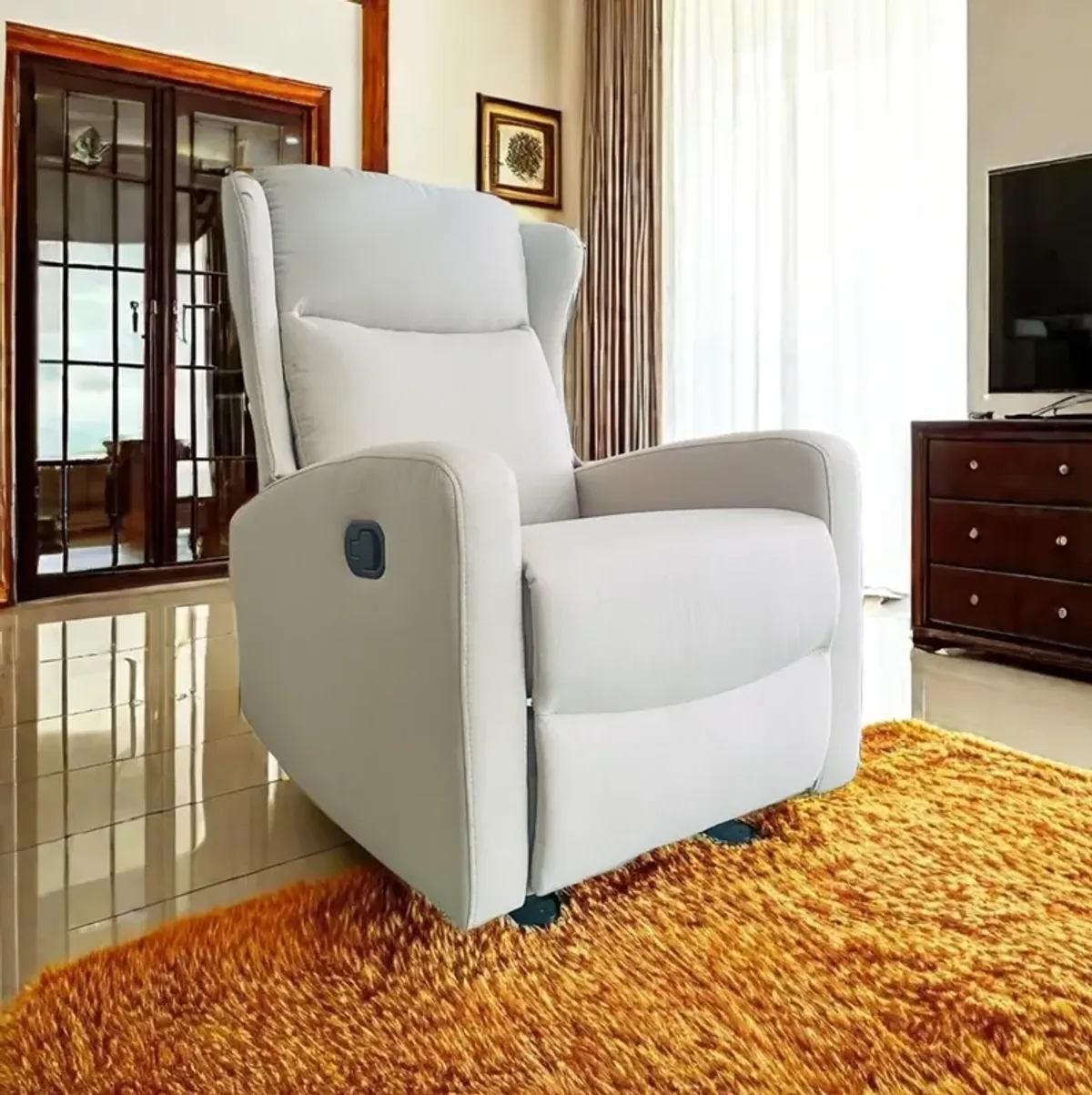 Rocking Recliner Chair For Living Room, Adjustable Modern Recliner Chair, Recliner Sofa With Lumbar Support, Classic And Traditional Recliner Chair With Comfortable Arm And Back Sofa - Light Gray