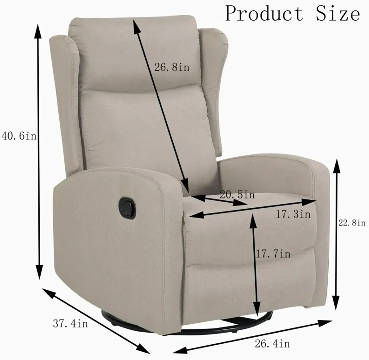 Rocking Swivel Recliner Chair For Living Room, 360 Degree Swivel, Adjustable Modern Reclining Chair, Classic And Traditional Recliner Sofa With Lumbar Support - Ligth Gray