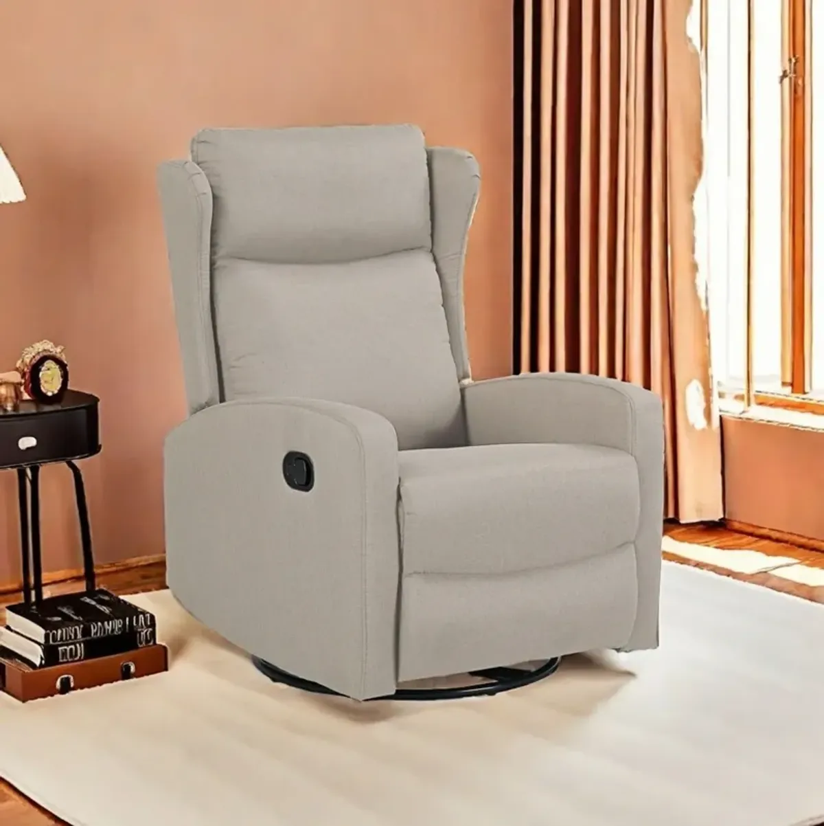 Rocking Swivel Recliner Chair For Living Room, 360 Degree Swivel, Adjustable Modern Reclining Chair, Classic And Traditional Recliner Sofa With Lumbar Support - Ligth Gray