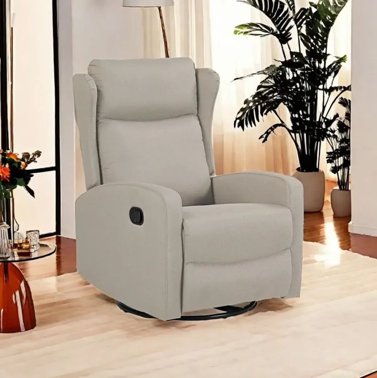 Rocking Swivel Recliner Chair For Living Room, 360 Degree Swivel, Adjustable Modern Reclining Chair, Classic And Traditional Recliner Sofa With Lumbar Support - Ligth Gray