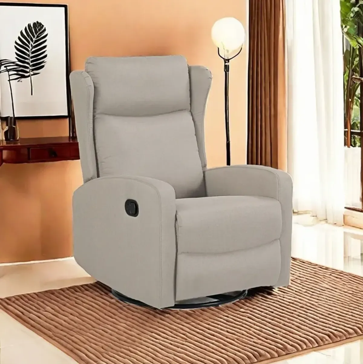 Rocking Swivel Recliner Chair For Living Room, 360 Degree Swivel, Adjustable Modern Reclining Chair, Classic And Traditional Recliner Sofa With Lumbar Support - Ligth Gray