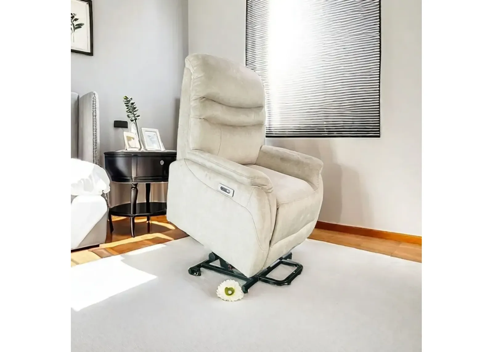 Comfortable Electric Lift Chair, Made Of High Grade Leather, Provides Full Body Support And Convenient Remote Control Operation, Making It An Ideal Choice For The Elderly And Those With Limited Mobili - Light Gray