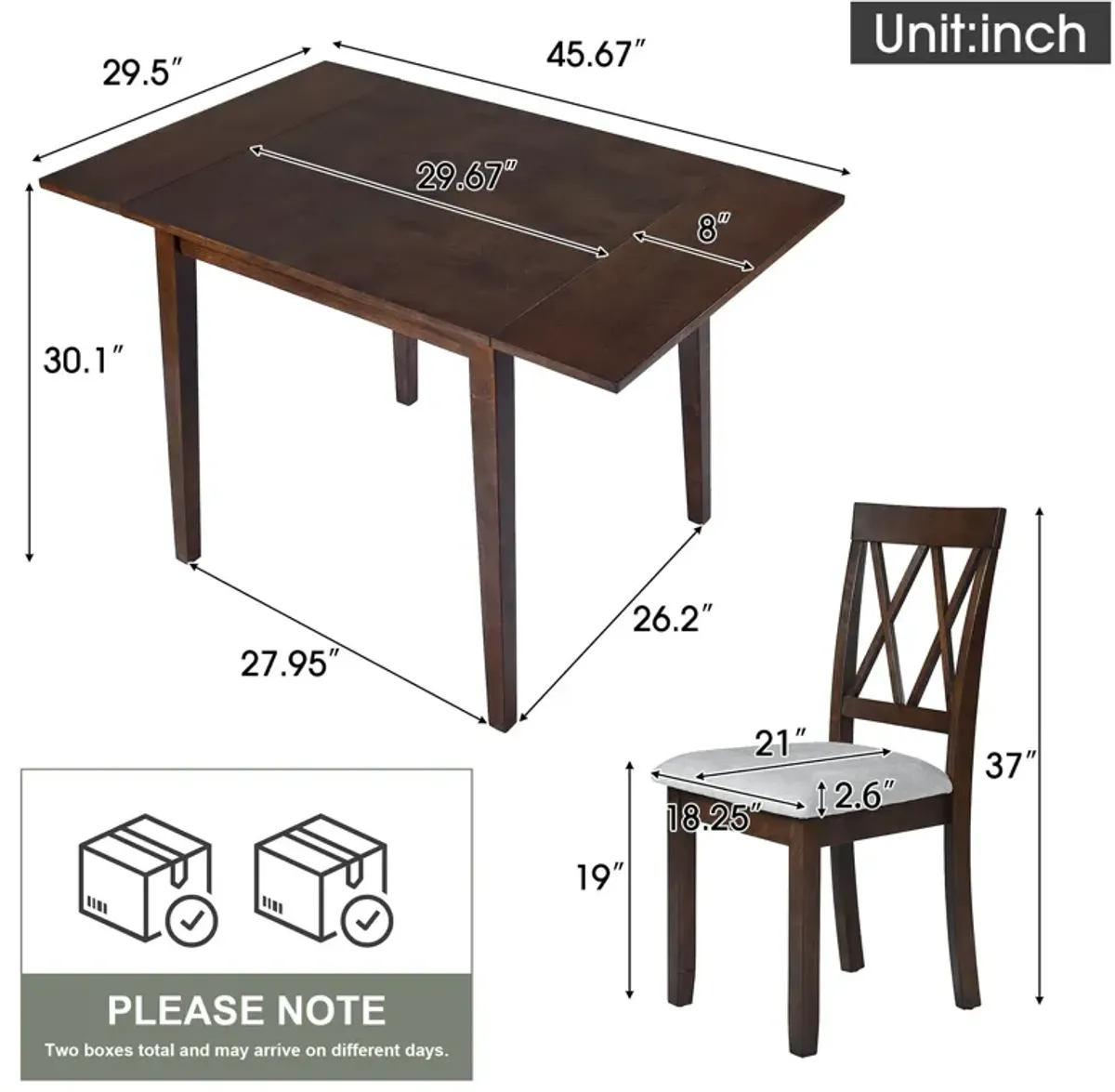 3 Piece Kitchen Dining Set With Drop Leaf Dining Table And 2 Dining Upholstered Chairs, Dining Room Set For Small Places - Brown