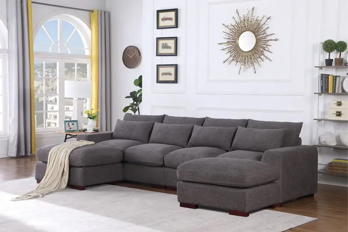 Tatman - Linen Blend Sectional With 2 Ottomans - Dark Gray