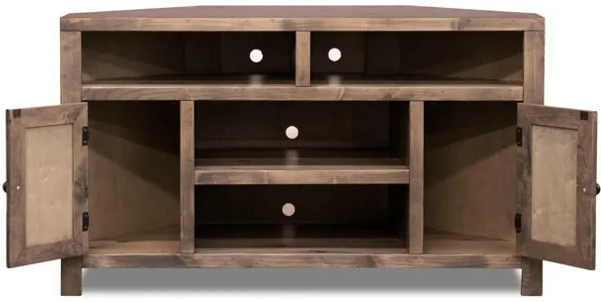 Joshua Creek - Corner TV Stand For TVs Up To - Barnwood