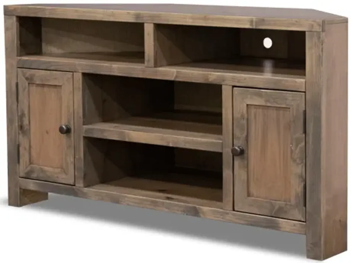 Joshua Creek - Corner TV Stand For TVs Up To - Barnwood