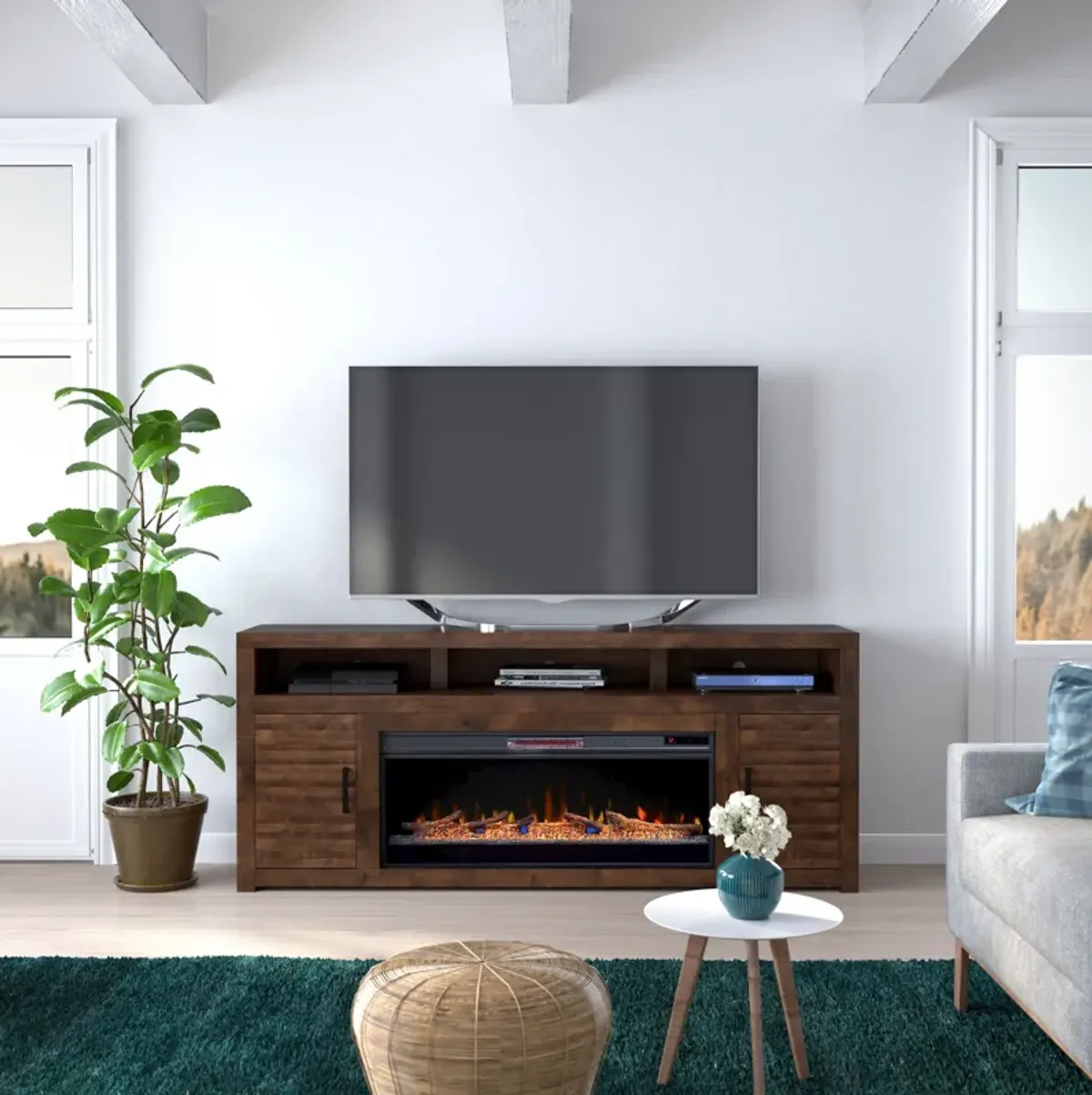 Sausalito - Electric Fireplace TV Stand Console For TVs Up To 95" - Whiskey