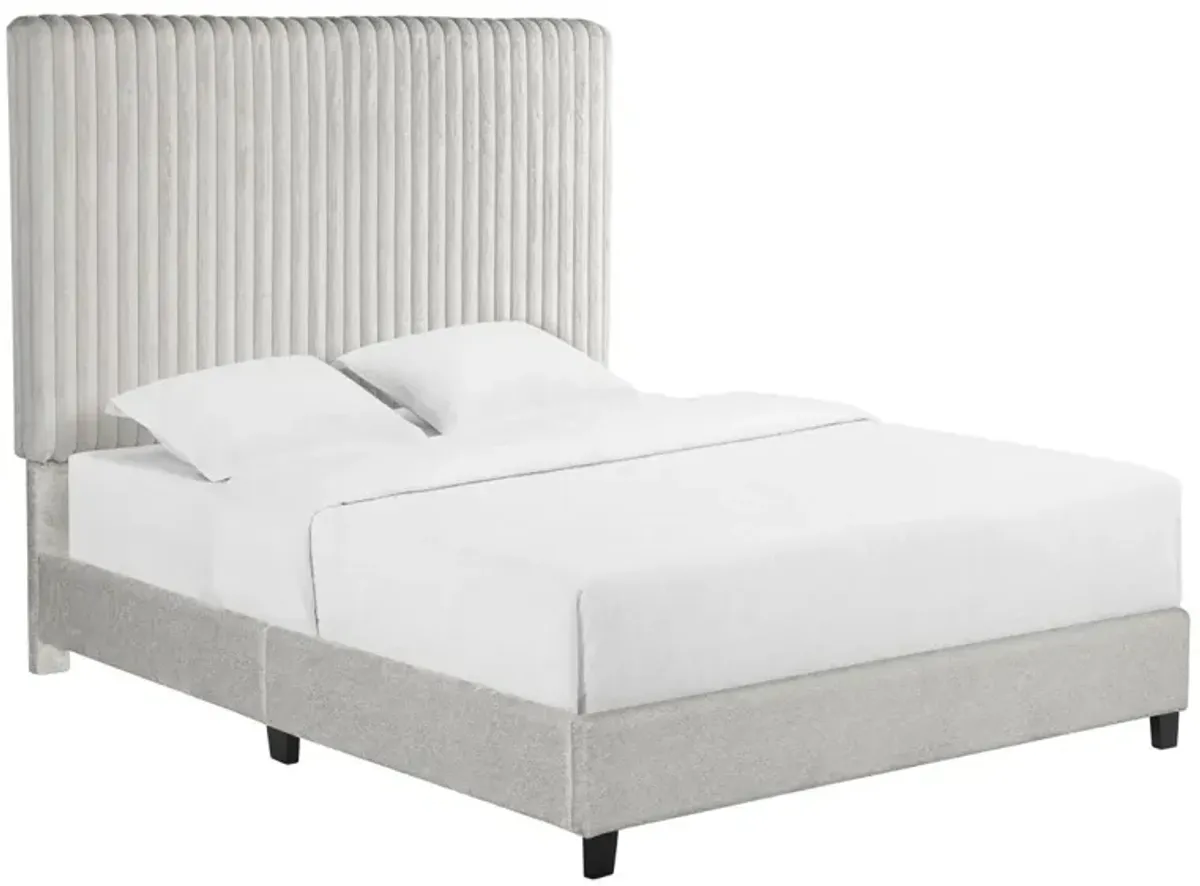 Queen Size Minky Stone Upholstered Platform Bed