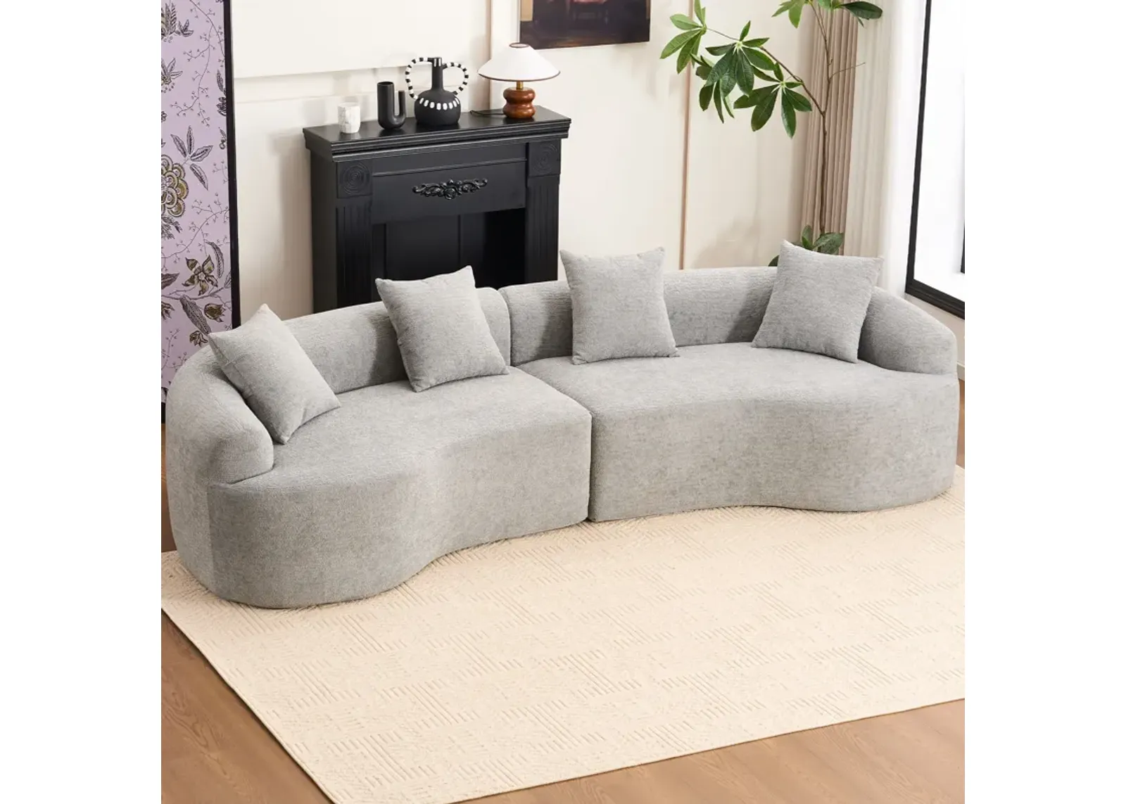 4 Seater Sofa With Chenille Fabric, 30D, 60 Hardness Full Sponge, 4 Pillow For Living Room, Home Furniture Sleeper Sectional Sofa For Apartment