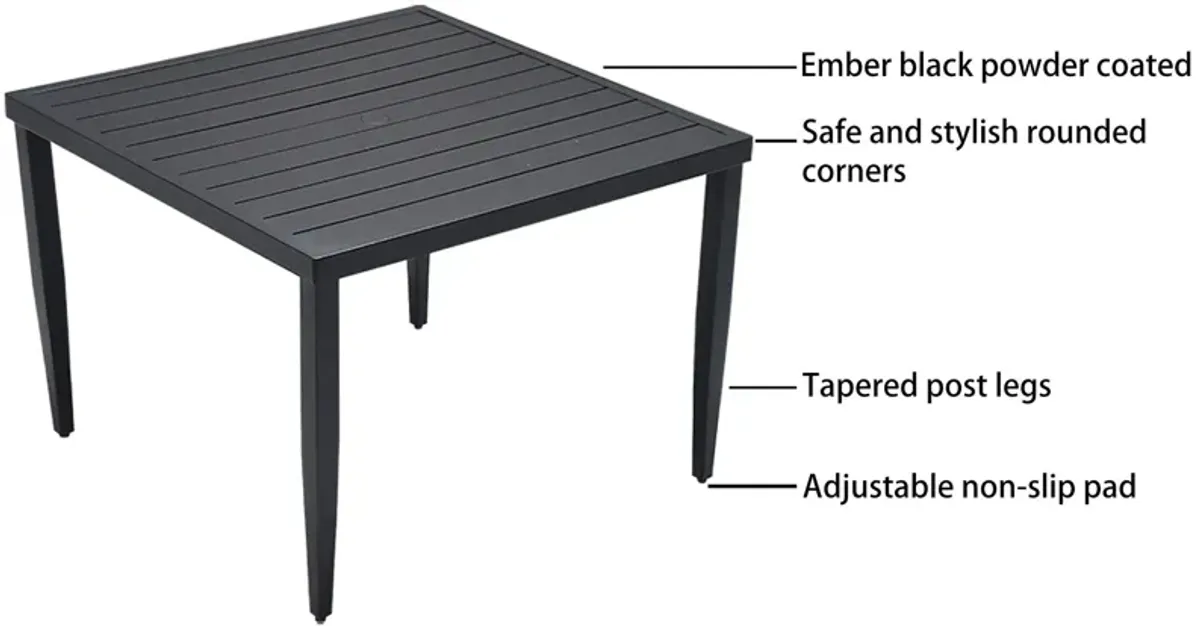 Outdoor Patio Aluminum Furniture, Modern Dining Set, Including 4 Swivel Rockers Sunbrella Cushioned And Square Dining Table With Umbrella Hole