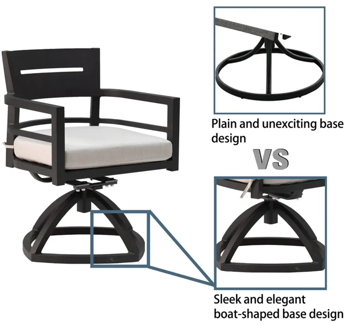 Outdoor Patio Aluminum Furniture, Modern Dining Set, Including 4 Swivel Rockers Sunbrella Cushioned And Square Dining Table With Umbrella Hole