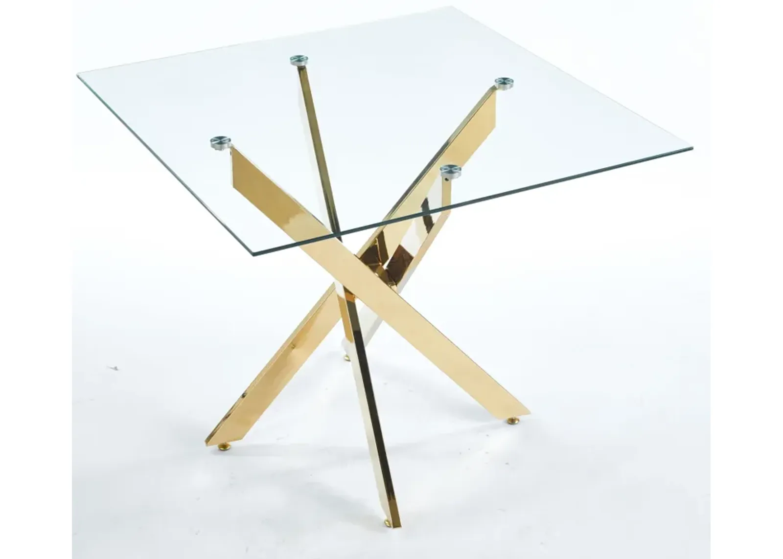 Dining Table With Cross Metal Leg And Tempered Glass, Modern Space Saving Kitchen Table For Living Room Legs, Square Table