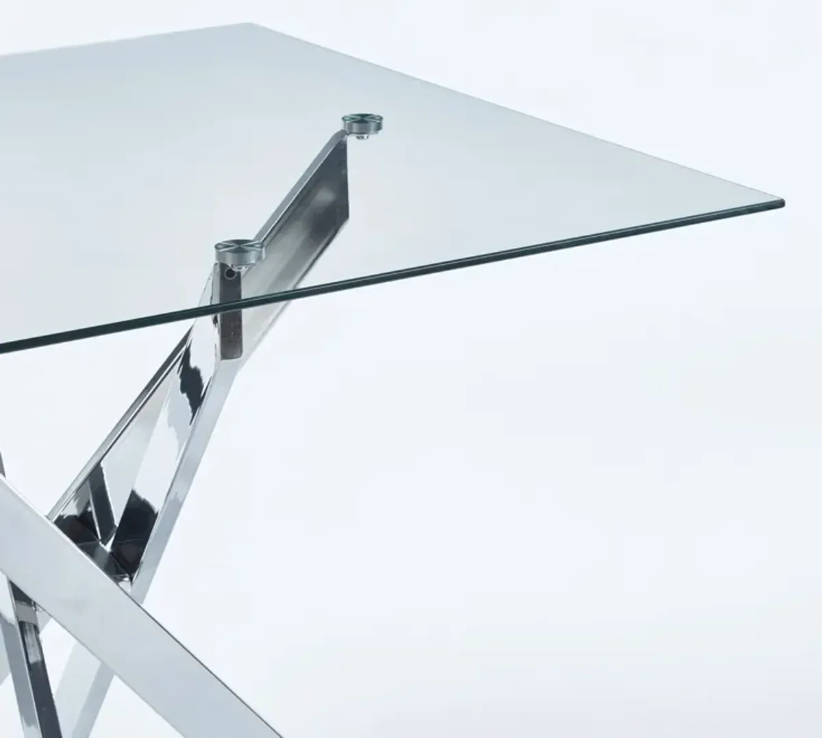 Dining Table With Cross Metal Leg And Tempered Glass, Modern Space Saving Kitchen Table For Living Room Legs, Square Table