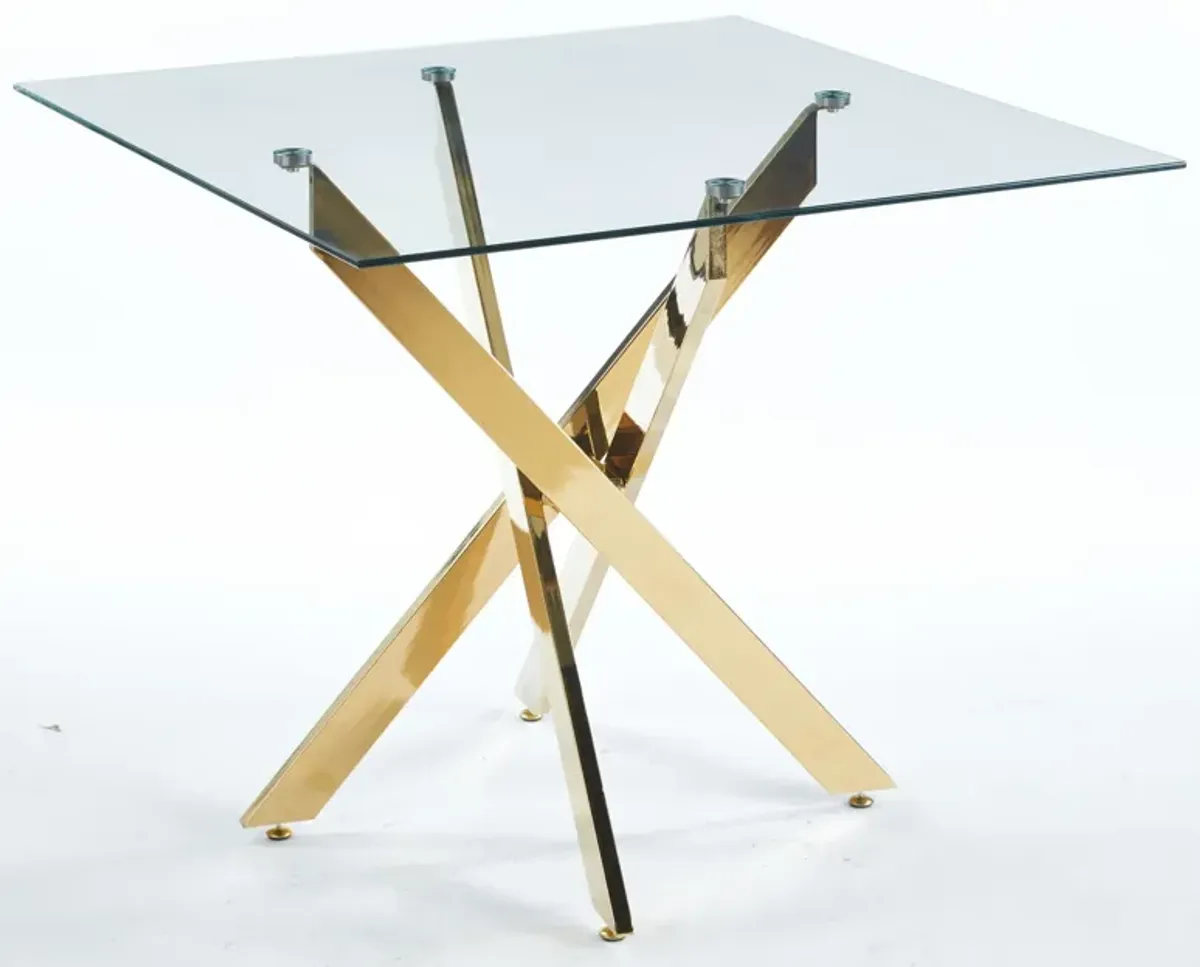 Dining Table With Cross Metal Leg And Tempered Glass, Modern Space Saving Kitchen Table For Living Room Legs, Square Table