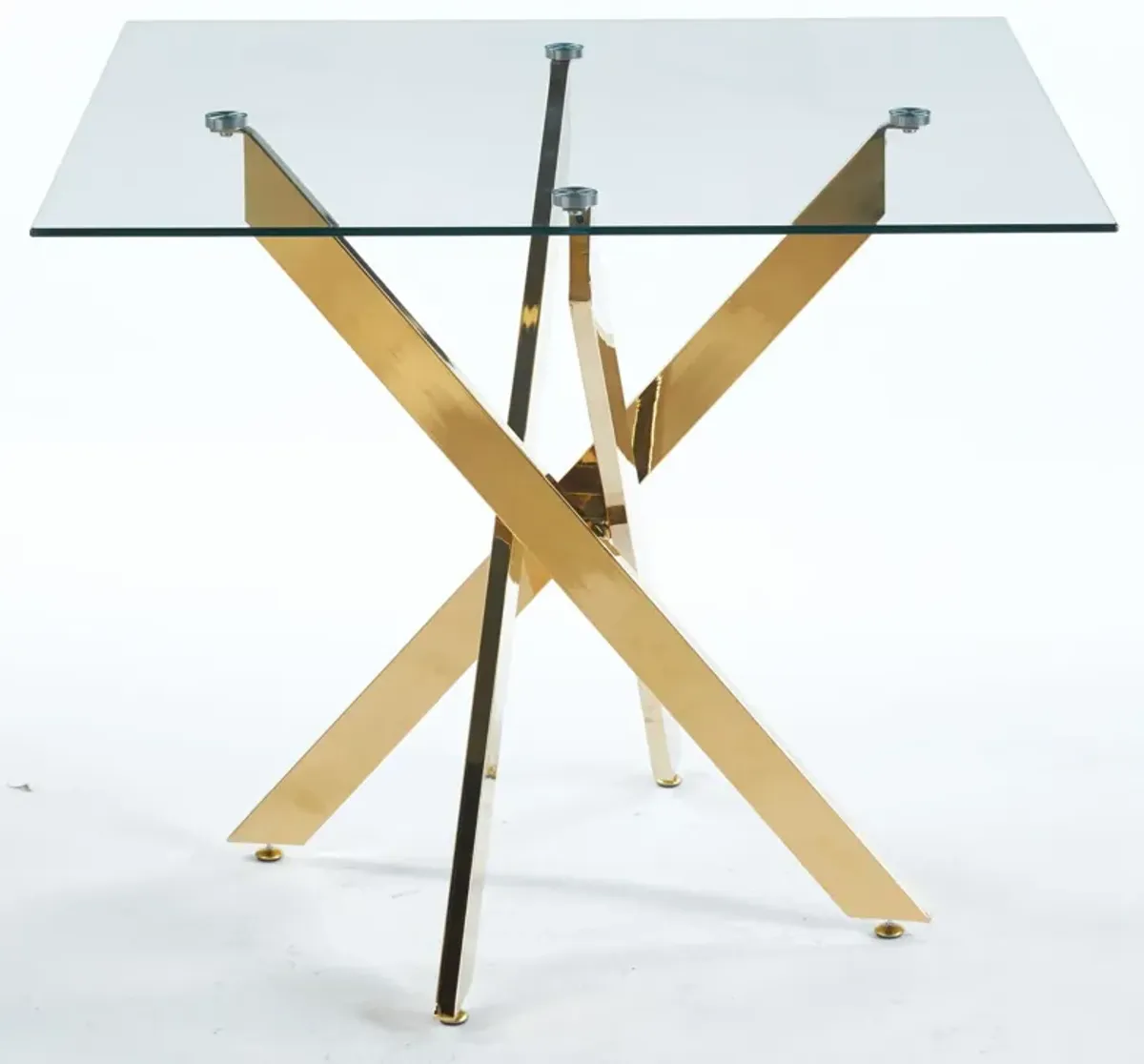 Dining Table With Cross Metal Leg And Tempered Glass, Modern Space Saving Kitchen Table For Living Room Legs, Square Table