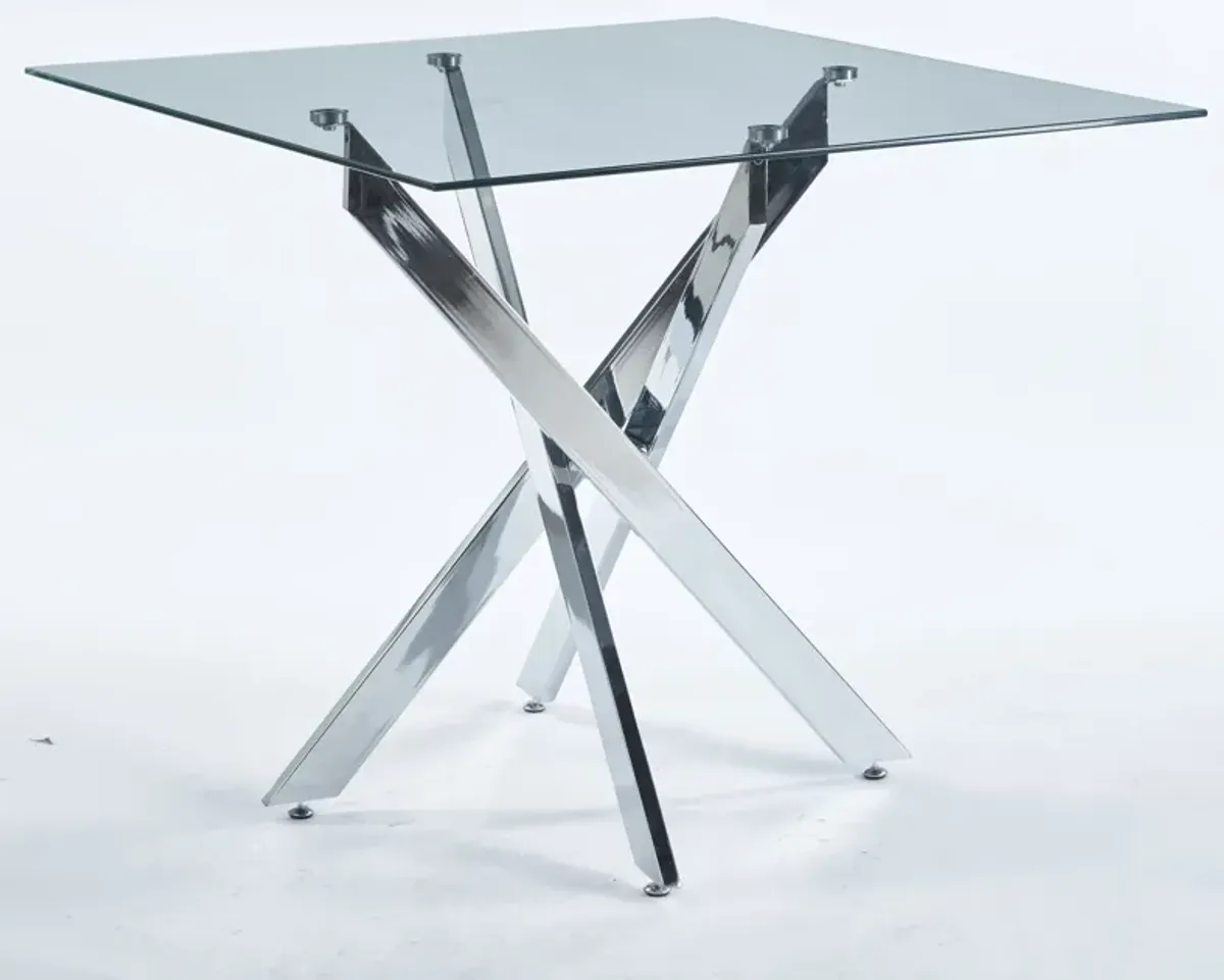 Dining Table With Cross Metal Leg And Tempered Glass, Modern Space Saving Kitchen Table For Living Room Legs, Square Table