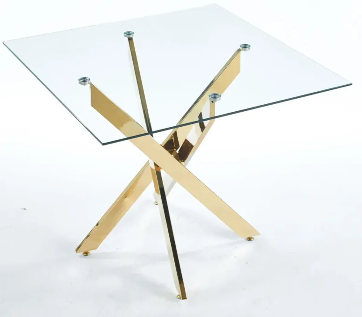 Dining Table With Cross Metal Leg And Tempered Glass, Modern Space Saving Kitchen Table For Living Room Legs, Square Table