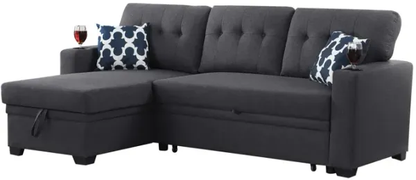 82" Width Sectional With Storage Chaise And Cupholder Armrest