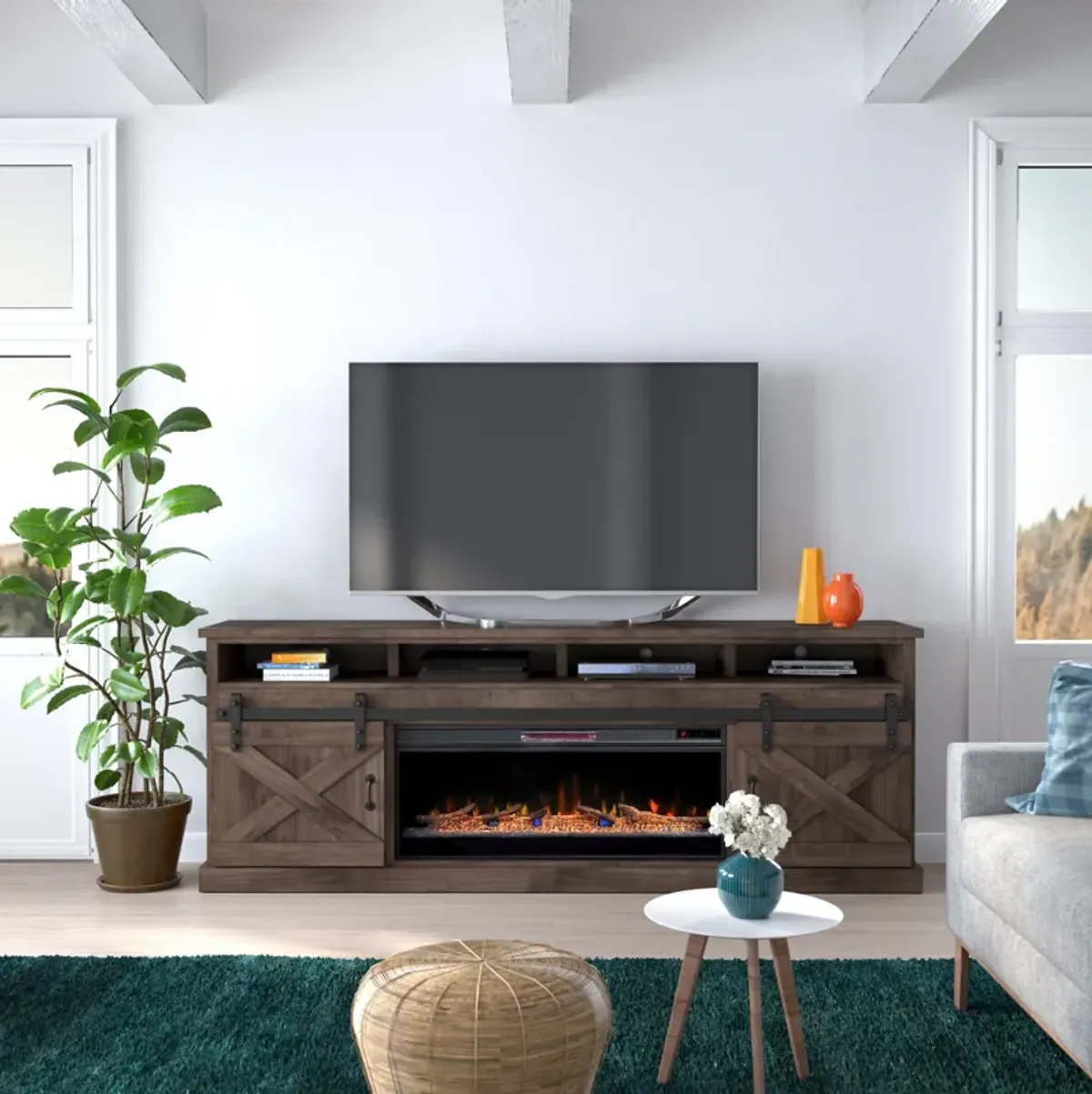 Farmhouse - Electric Fireplace TV Stand For TV