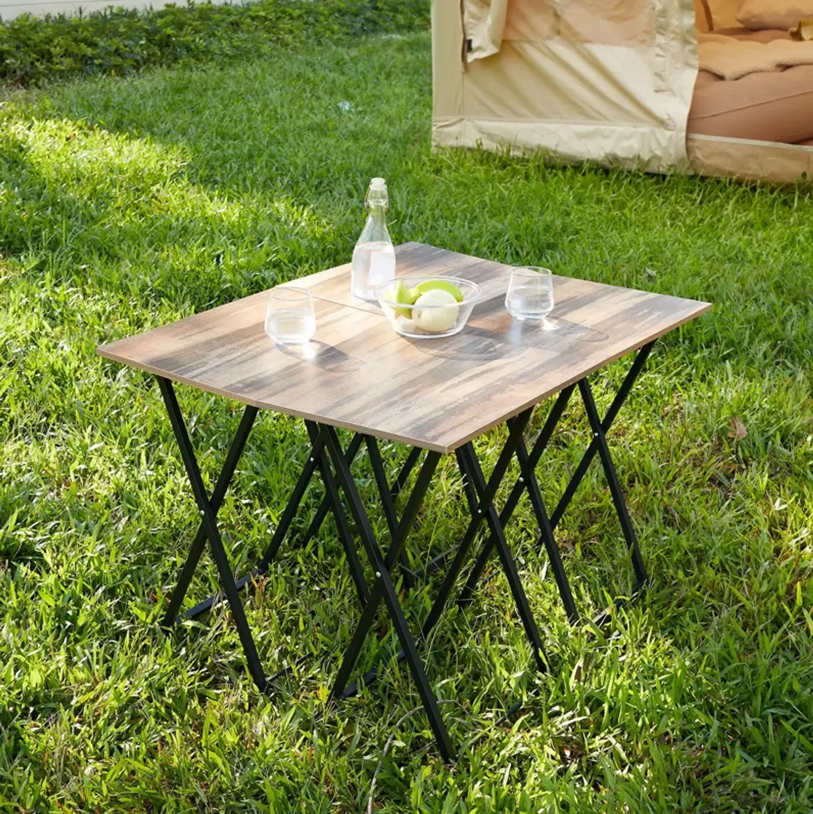 TV Trays For Eating (Set of 4) With Stand, Folding TV / Snack Tray Table Set, Folding TV Dinner Tables For Small Space - Rustic Brown