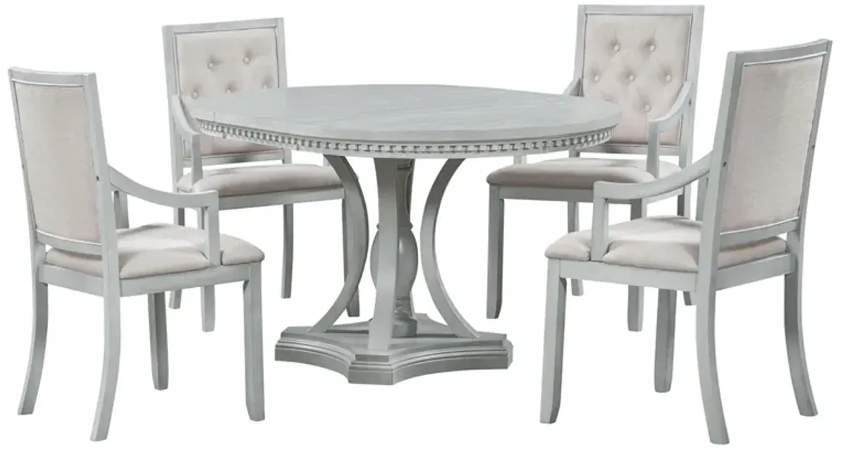 Dining Set Retro Extendable Round Table And Chairs For Kitchen Dining Room