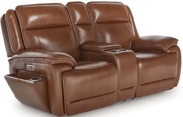 Healy Pier - Chocolate - Power Reclining Loveseat With Console / Adj Headrest
