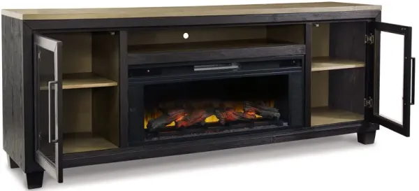 Foyland - Black / Brown - 83" TV Stand With Electric Infrared Fireplace Insert