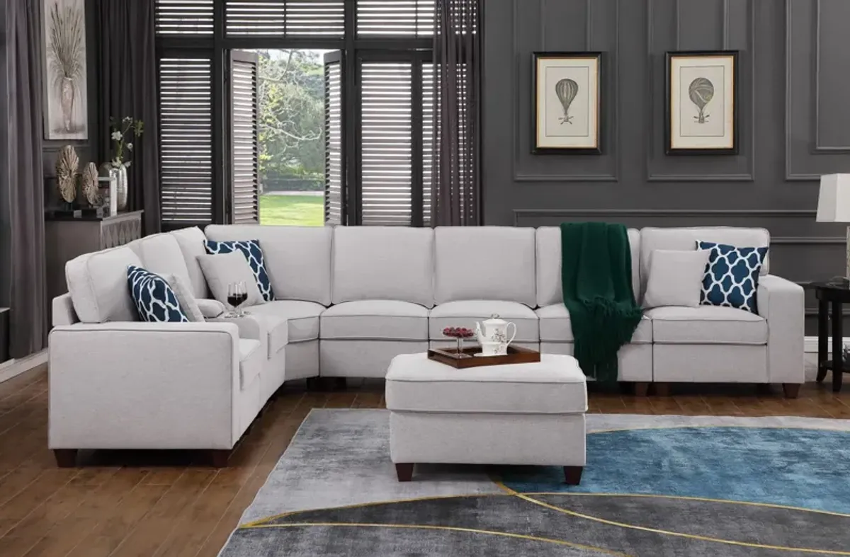 Jessica - Sectional Sofa With Ottoman - Light Gray