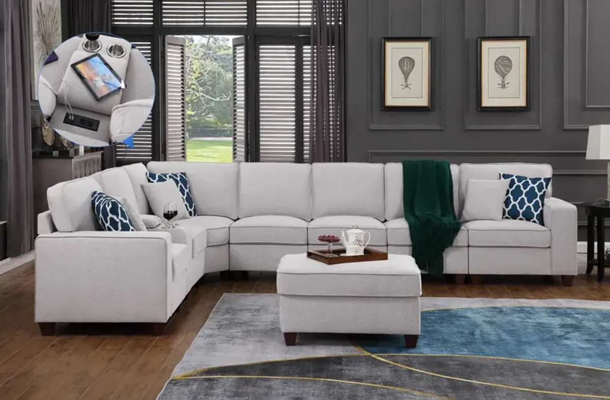 Jessica - Sectional Sofa With Ottoman - Light Gray