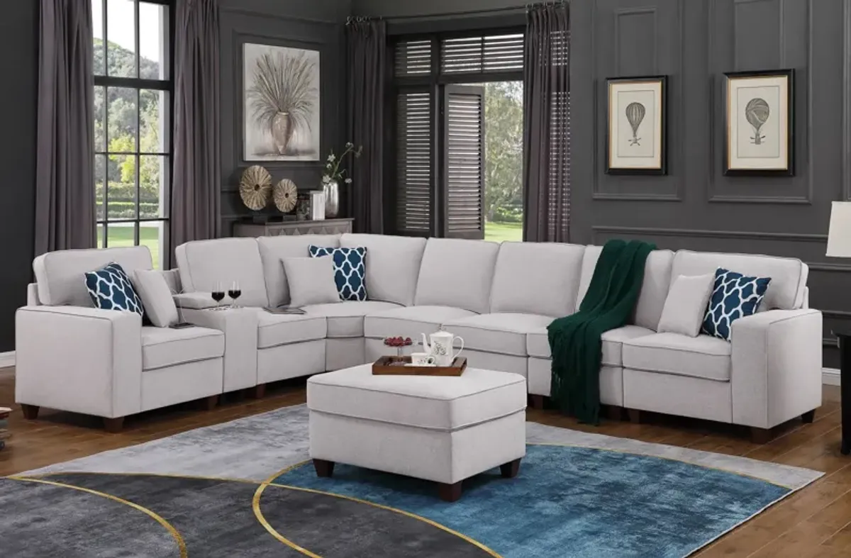 Jessica - Sectional Sofa With Ottoman - Light Gray