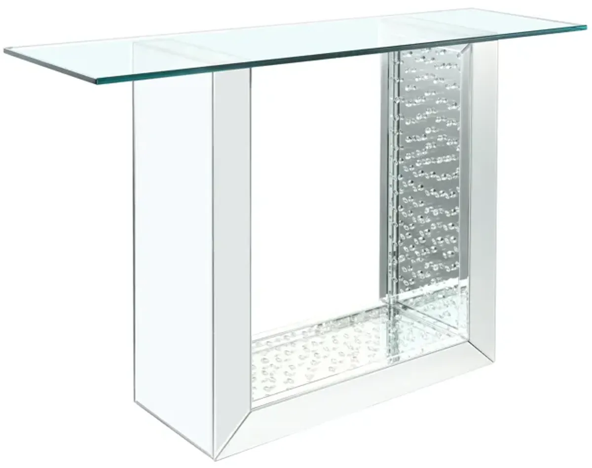 Nysa - Glam Mirrored / Faux Crystal Console Table - Silver / Clear