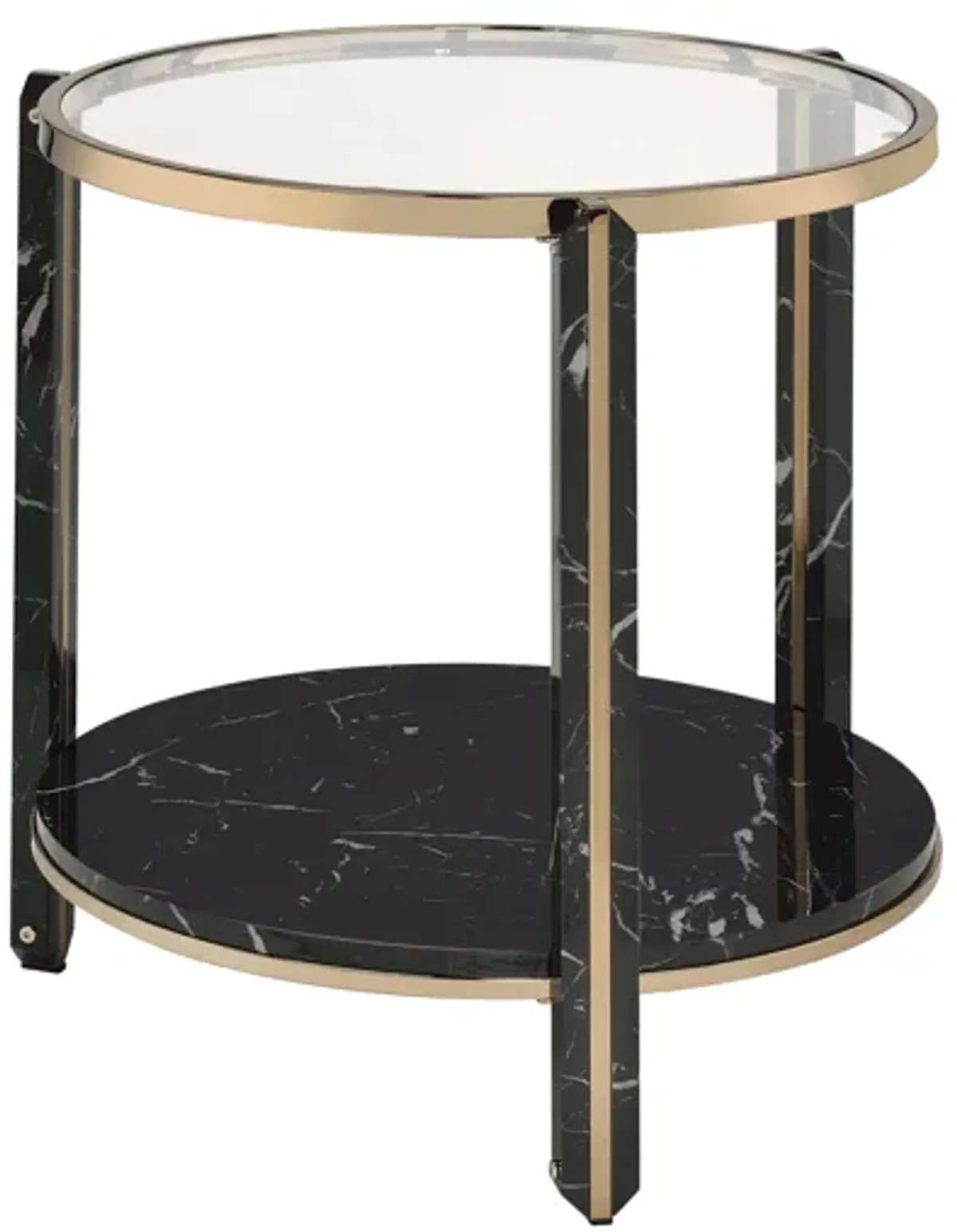 Thistle - Clear Glass Faux Marble Top Champagne End Table - Black Multi