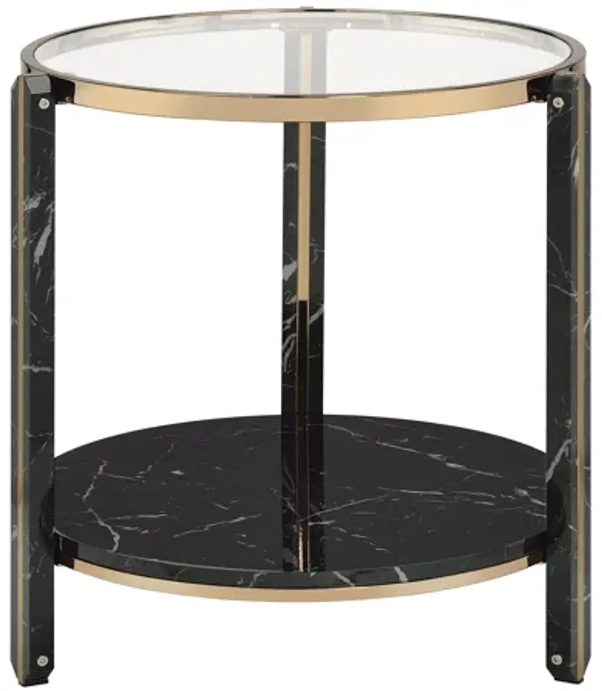 Thistle - Clear Glass Faux Marble Top Champagne End Table - Black Multi