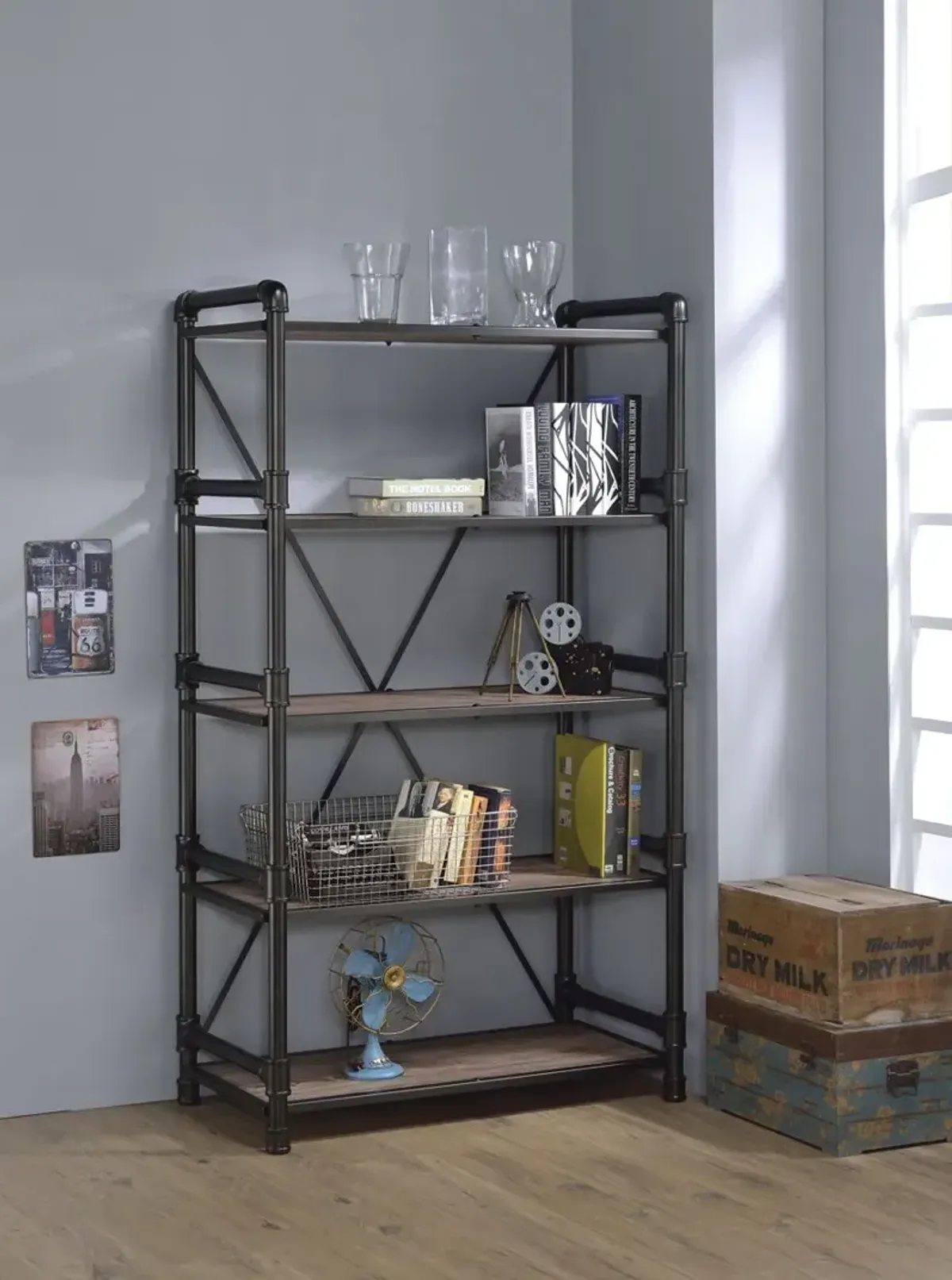 Caitlin - Bookshelf - Rustic Oak Black