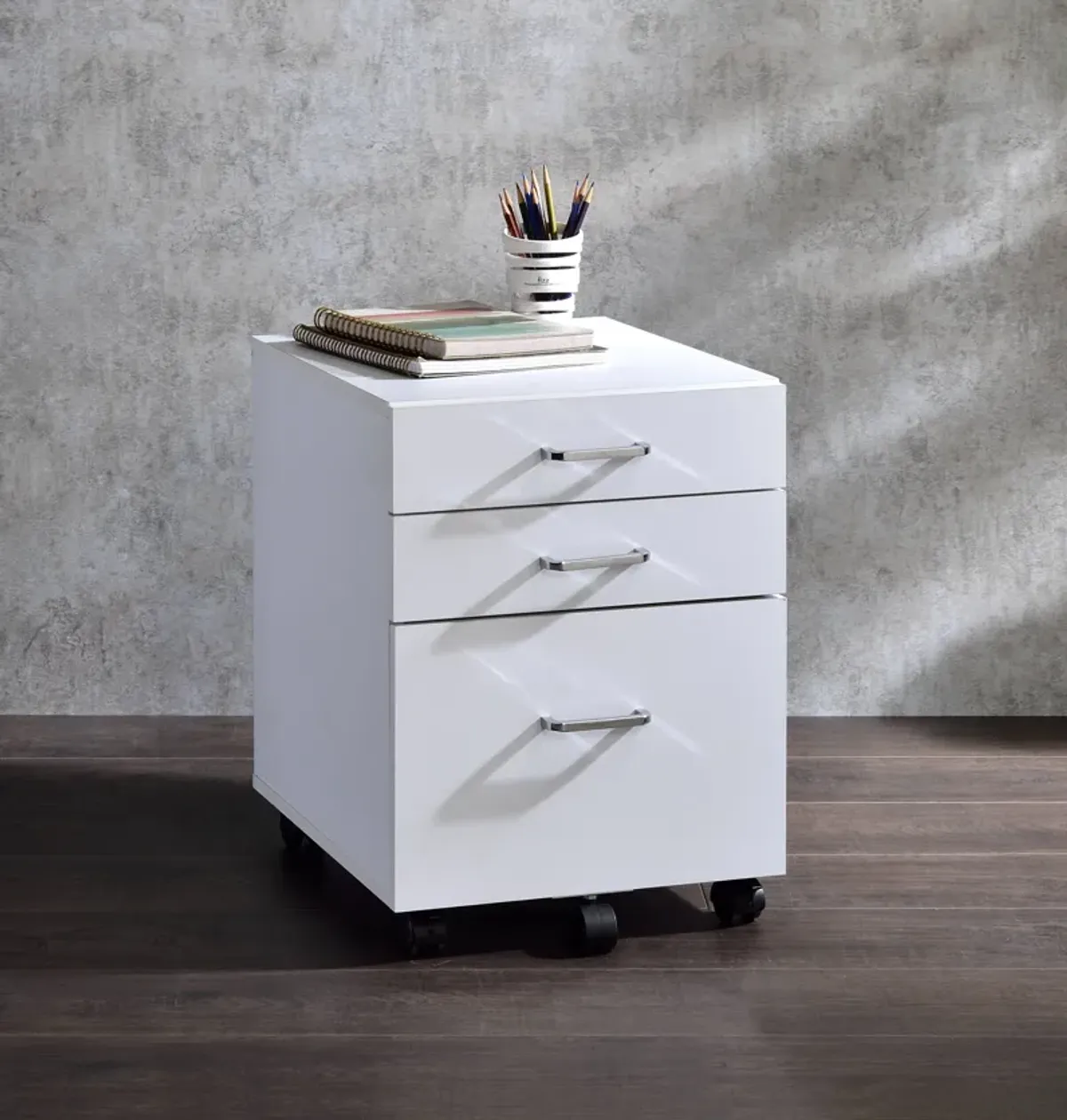 Tennos - File Cabinet - White / Chrome