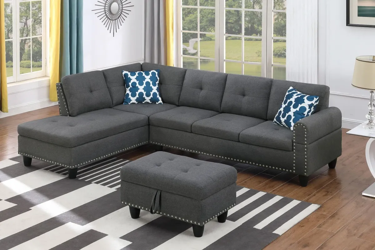 Alger - 98" Wide Left Hand Facing Sofa & Chaise With Ottoman