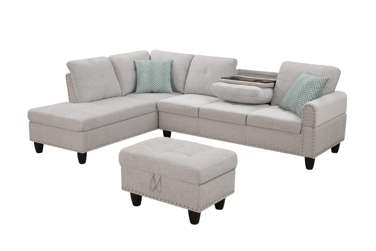 Alger - 98" Wide Left Hand Facing Sofa & Chaise With Ottoman