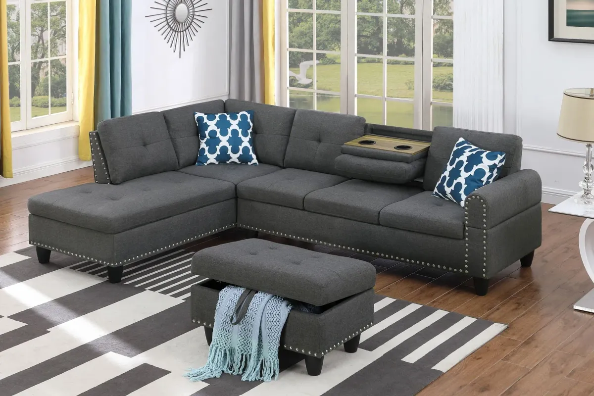 Alger - 98" Wide Left Hand Facing Sofa & Chaise With Ottoman