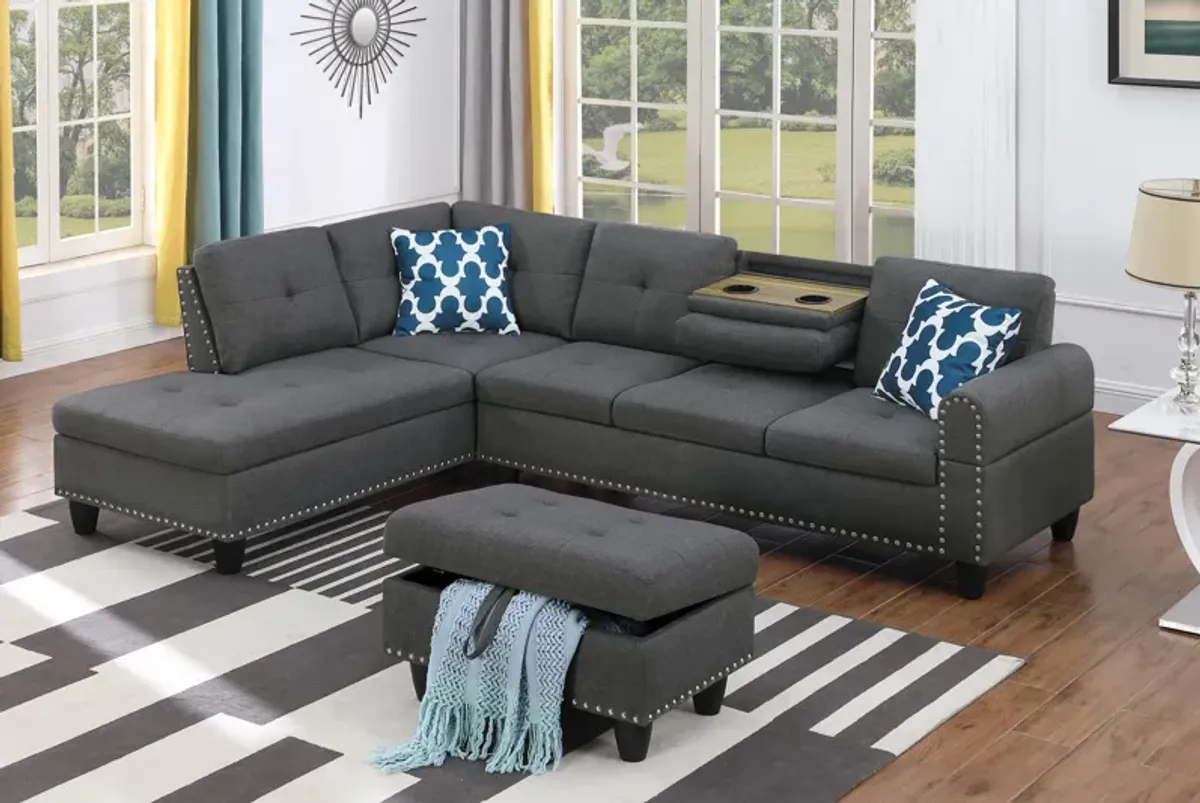 Alger - 98" Wide Left Hand Facing Sofa & Chaise With Ottoman