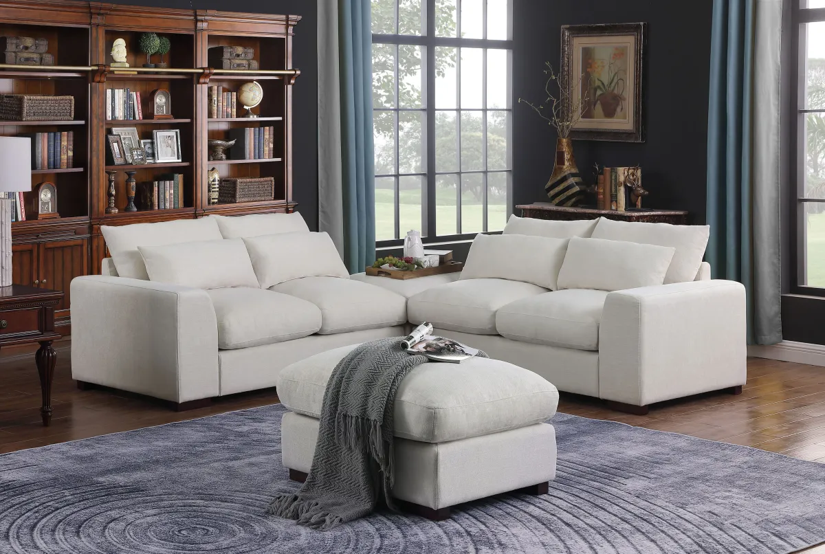 Tatman - Linen Blend Sectional With 2 Ottomans