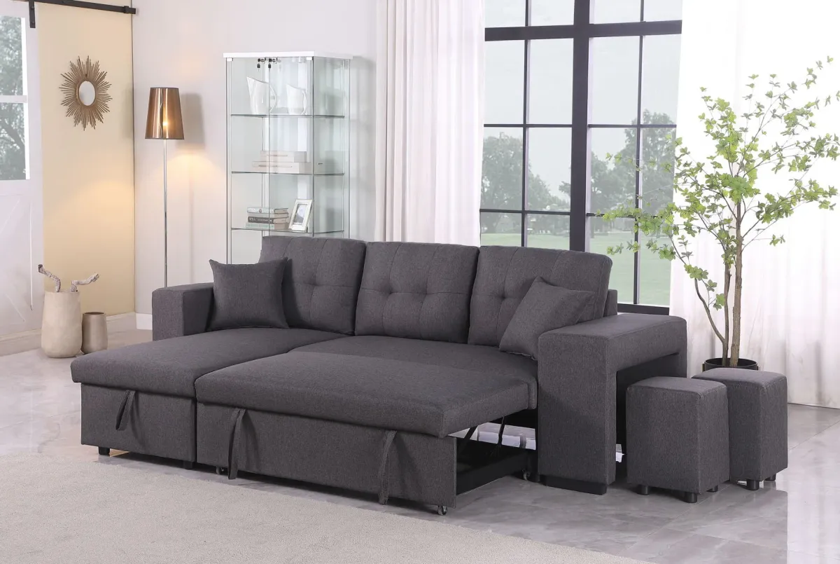 Daniel - Upholstered Reversible Sectional With Pull Out Loveseat