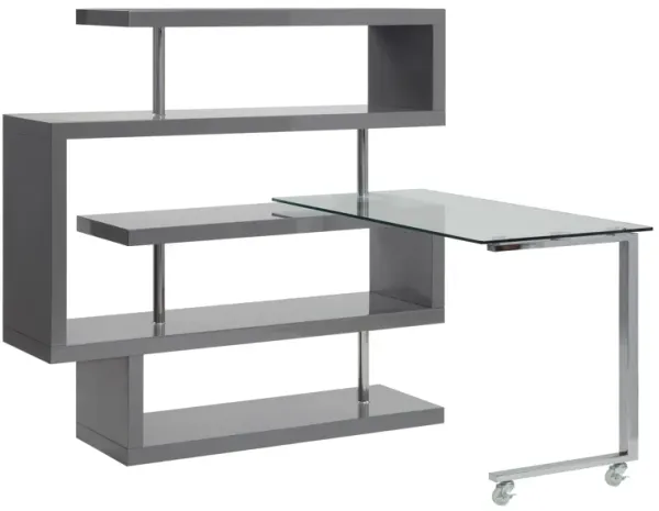 Buck II - Clear Glass, Chrome High Gloss Writing Desk With Shelf