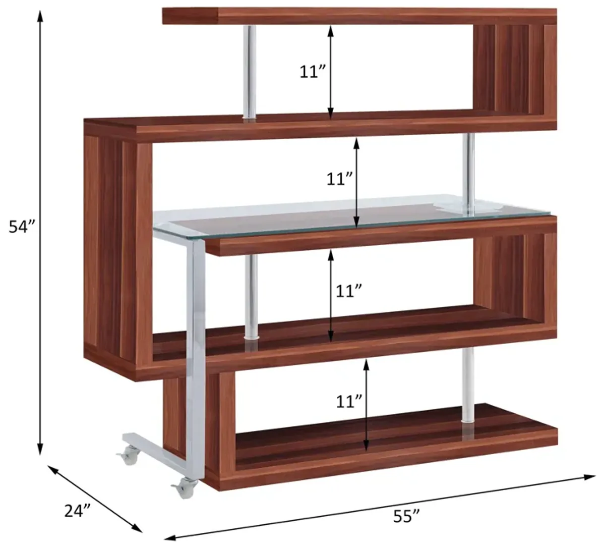 Buck II - Clear Glass, Chrome High Gloss Writing Desk With Shelf