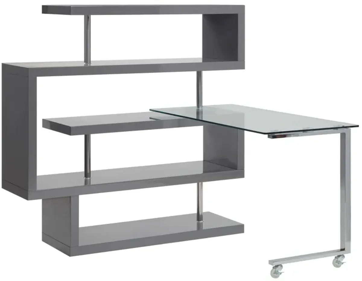 Buck II - Clear Glass, Chrome High Gloss Writing Desk With Shelf