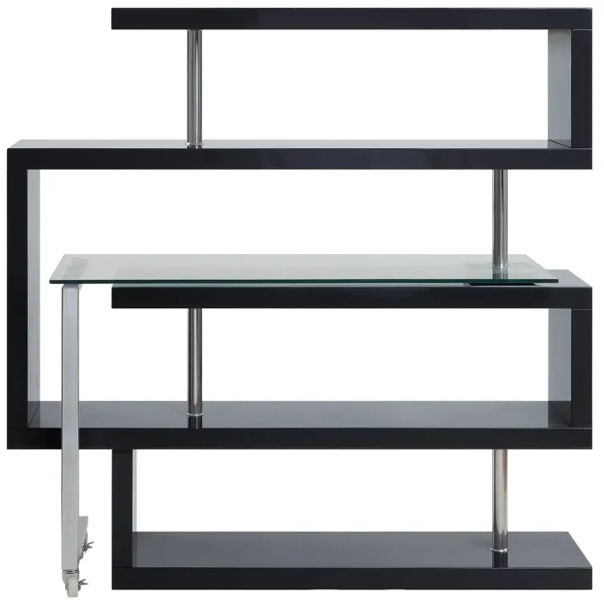 Buck II - Clear Glass, Chrome High Gloss Writing Desk With Shelf